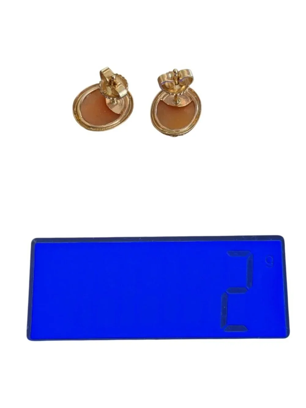Vintage 14K Gold 585 Military Mark Backs, Cameo Post Earrings - Picture 5 of 7
